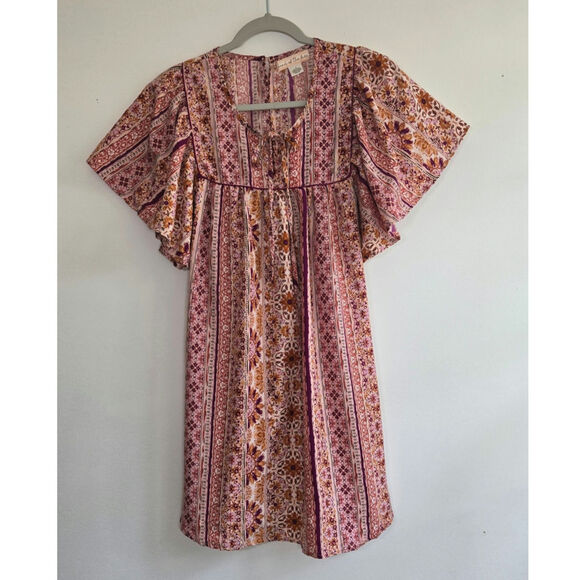 Band Band Of The Free Dress Women Small. Short Sleeve Boho Rust floral Peasant. - Picture 1 of 11